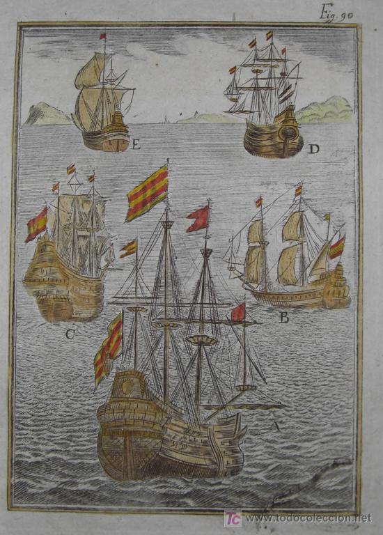 Arte: Grabado &ldquo;Barcos de vela&rdquo; de Mallet, 1719 - Foto 3