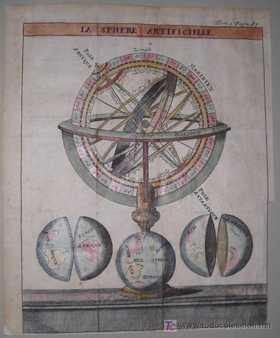 Arte: Grabado &rdquo;Esfera Armilar&rdquo; de Chatelain, 1729 - Foto 2