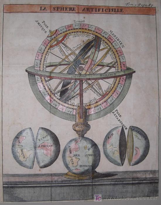 Arte: Grabado &rdquo;Esfera Armilar&rdquo; de Chatelain, 1729 - Foto 3