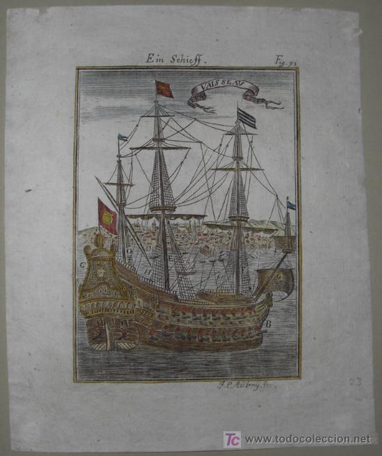 Arte: Grabado &ldquo;Gran barco de vela&rdquo; de Mallet, 1719 - Foto 2