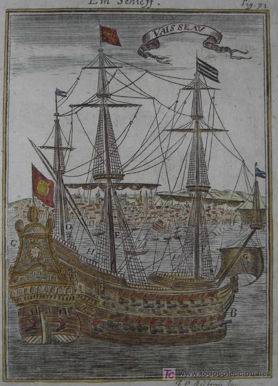 Arte: Grabado &ldquo;Gran barco de vela&rdquo; de Mallet, 1719 - Foto 3