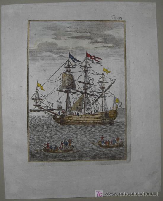 Arte: Grabado &ldquo;Barco de vela&rdquo; de Mallet, 1719 - Foto 2