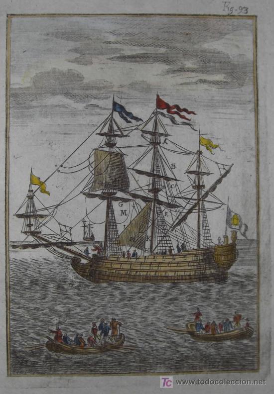 Arte: Grabado &ldquo;Barco de vela&rdquo; de Mallet, 1719 - Foto 3