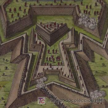 Arte: Grabado de Defensa de Muralla con Ca&ntilde;ones de Mallet, 1696 - Foto 1