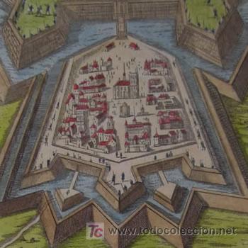 Arte: Grabado de Muralla de Ciudad Fortificada de Mallet, 1696 - Foto 1