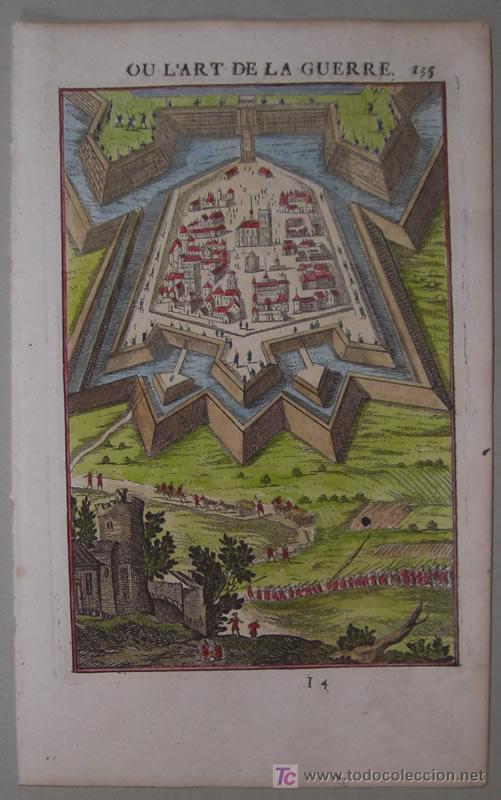 Arte: Grabado de Muralla de Ciudad Fortificada de Mallet, 1696 - Foto 2