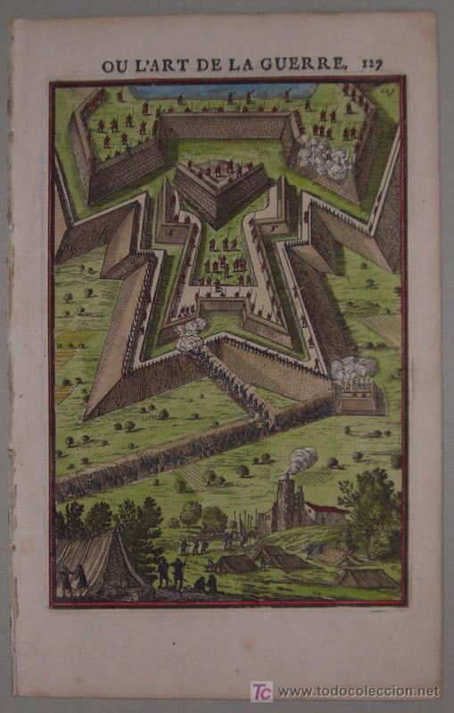 Arte: Grabado de Defensa de Muralla con Ca&ntilde;ones de Mallet, 1696 - Foto 2