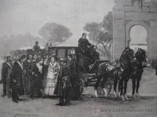 Art: ZARAGOZA EXPOSICION ARAGONESA 1885 LLEGADA CARDENAL BENAVIDES