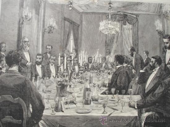 Arte: PARIS,EXPOSICION UNIVERSAL BANQUETE EN RESTAURANTN BREBANT POR PERIODISTAS ESPA&Ntilde;OLES