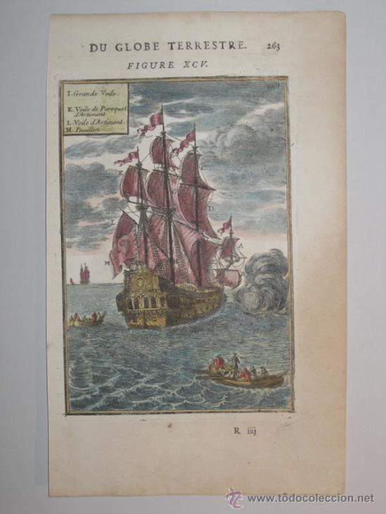 Arte: Grabado Barco de Guerra de Mallet, 1683 - Foto 2
