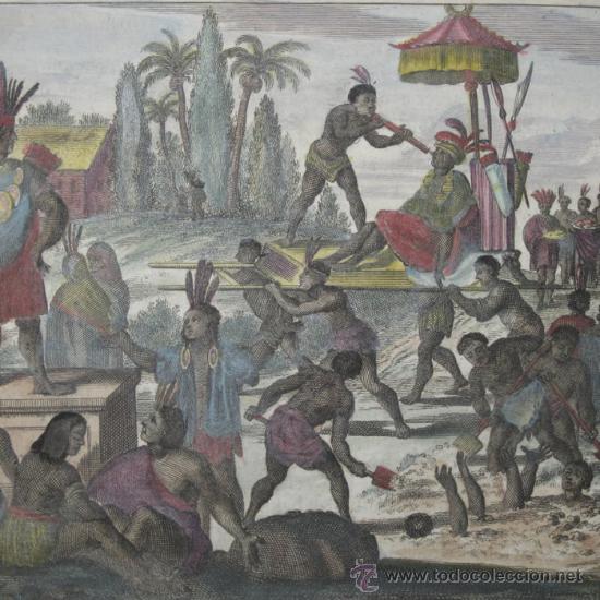 Arte: Ritual ind&iacute;gena en Sudamerica de Montanus, 1671 - Foto 1