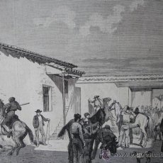 Arte: MADRID.PLAZA DE TOROS,PATIO CABALLOS,PROBANDO CABALLOS 1873