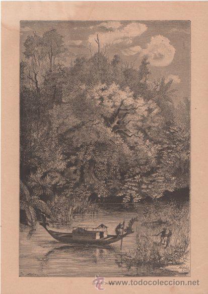 Arte: GRABADO. LA R&Iacute;A DE DODINGA. NUEVA GUINEA. E. MESPLES. 1880. - Foto 1