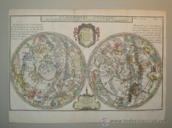 Arte: Mapa celeste a color de los dos hemisferios, Bion, 1710 - Foto 2