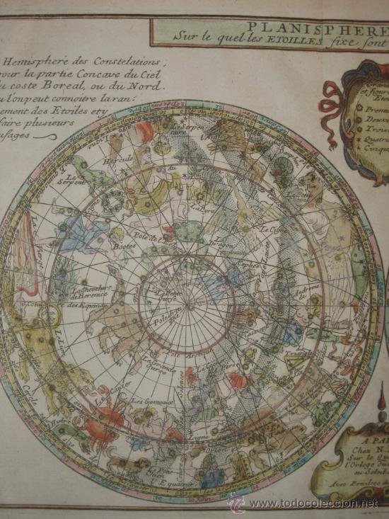 Arte: Mapa celeste a color de los dos hemisferios, Bion, 1710 - Foto 3