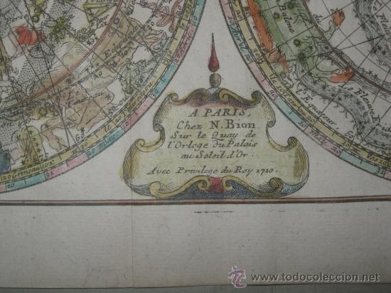 Arte: Mapa celeste a color de los dos hemisferios, Bion, 1710 - Foto 6