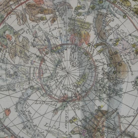 Arte: Mapa celeste a color de los dos hemisferios, Bion, 1710 - Foto 1