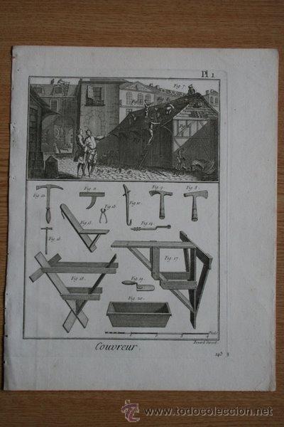 Arte: (L&aacute;minas de artes y oficios). Couvreur. - Foto 1