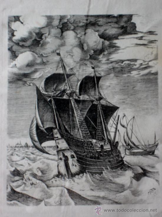 Arte: GRABADO DE EMBARCACION DE 1565 - S XVIII - XIX - Foto 1