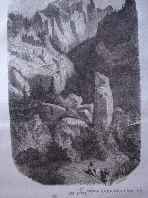 Arte: LOS ALPES.GRABADO DE 1849.16X14 - Foto 1
