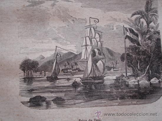 Kunst: BAHIA DE TAHITI.GRABADO DE 1849.15X10