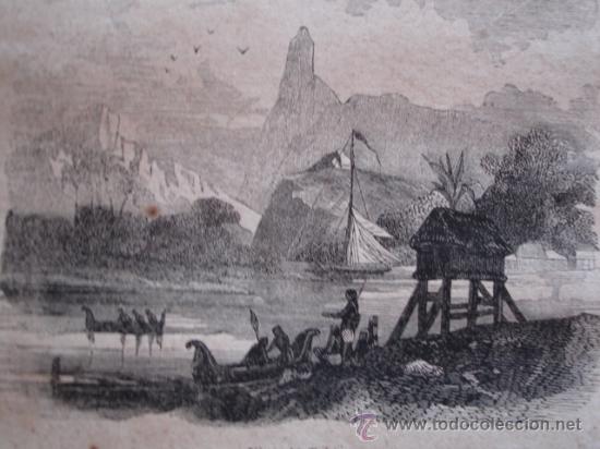 Kunst: VISTA DE TAHITI.GRABADO DE 1849.15X10