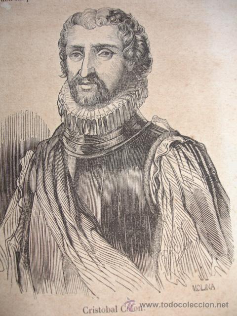 Arte: CRISTOBAL COLON ,GRABADO DE 1849.9X7 - Foto 1