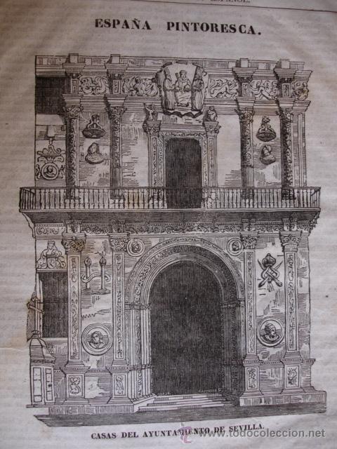 Arte: AYUNTAMIENTO DE SEVILLA.GRABADO DE 1841.15X11