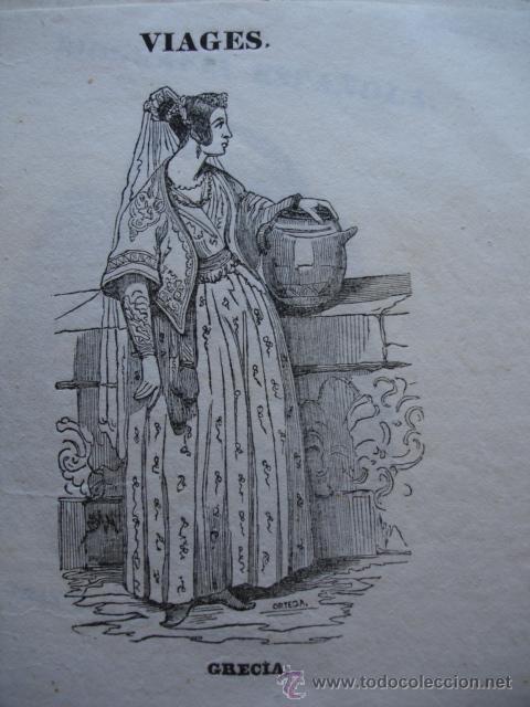 Arte: MUJER DE GRECIA. GRABADO DE 1841.9X8 - Foto 1