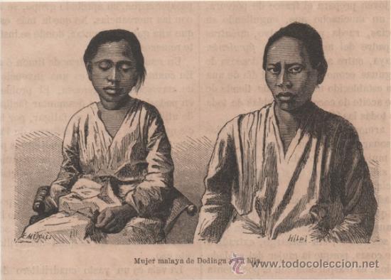Arte: GRABADO. MUJER MALAYA DE DODINGA Y SU HIJA. NUEVA GUINEA. E. MESPLES. 1880. - Foto 1