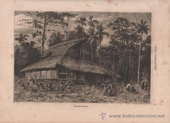 Arte: GRABADO. MEZQUITA DE DODINGA. NUEVA GUINEA. E. MESPLES. 1880. - Foto 1
