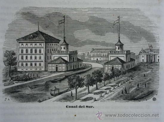 Arte: CANAL DEL SUR  VALLADOLID .GRABADO DE 1845.11X7