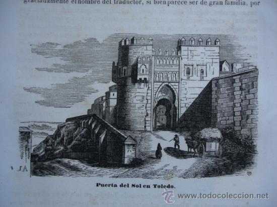 Art: PUERTA DEL SOL TOLEDO  .GRABADO DE 1845.11X7