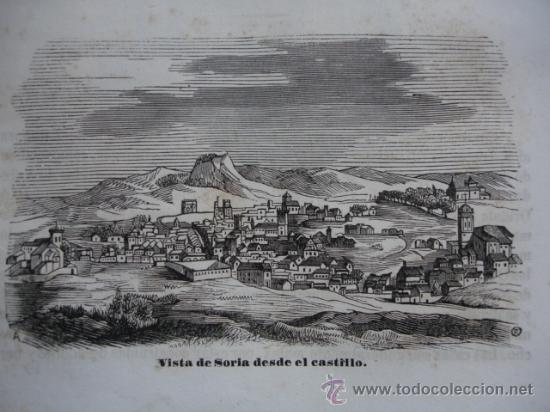 Arte: VISTA DE SORIA DESDE EL CASTILLO.GRABADO DE 1845.11X7