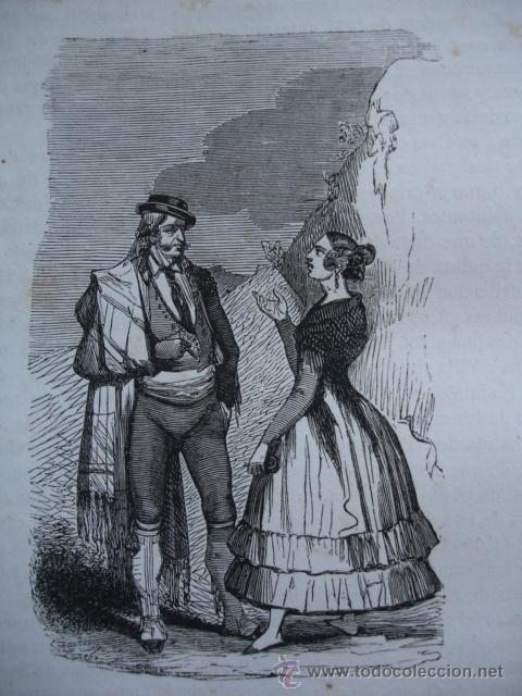 Kunst: SEVILLANOS.TRAJES SEVILLA.GRABADO DE 1845.11X7