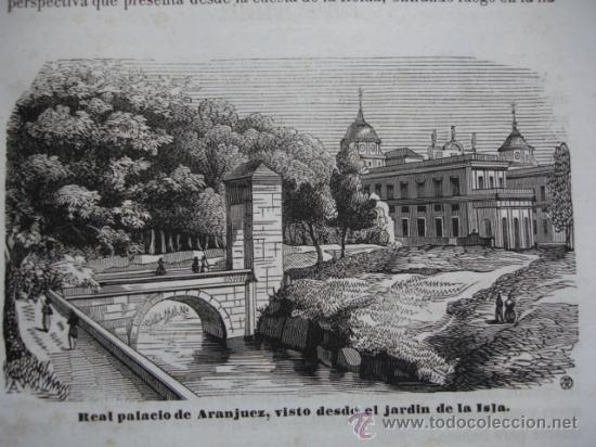 Arte: REAL PALACIO DE ARANJUEZ VISTO DESDE EL JARDIN DE LA ISLA.GRABADO DE 1845.11X7