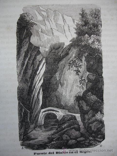 Arte: PUENTE DEL DIABLO EN EL SEGRE LERIDA .GRABADO DE 1845.11X7