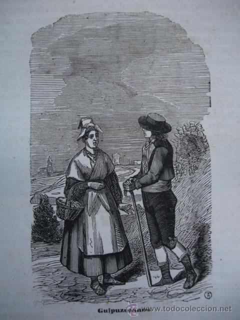 Arte: GUPUZCUANOS.TRAJES GUPUZCOA.GRABADO DE 1845 DE 11 X 7