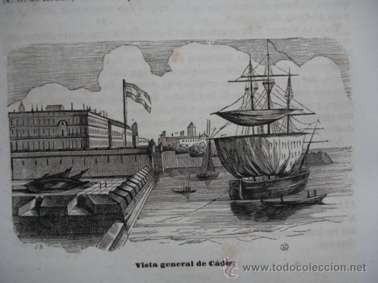 Arte: VISTA  GENERAL DE CADIZ .GRABADO DE 1845 DE 11 X 7