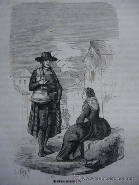 Arte: EXTREME&Ntilde;OS.TRAJES EXTREMADURA .GRABADO DE 1845 DE 11 X 7