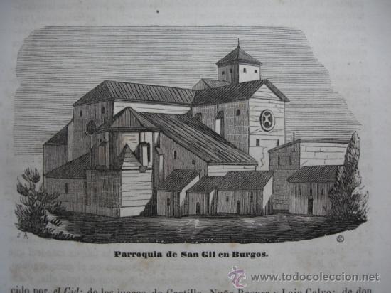 Arte: PARROQUIA DE SAN GIL EN BURGOS .GRABADO DE 1845 DE 11 X 7