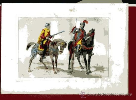 Art: LITOGRAFIA SIGLO XIX SOLDADOS A CABALLO imp LEMERCIER PARIS V.ADAM , ...