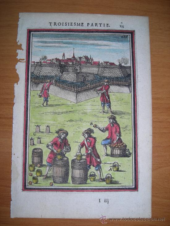 Arte: Soldados con barriles de p&oacute;lvora, Mallet, 1690 - Foto 1