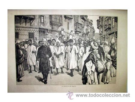 Arte: Antiguo Grabado : LA RECLUTA EN EGIPTO. 1884