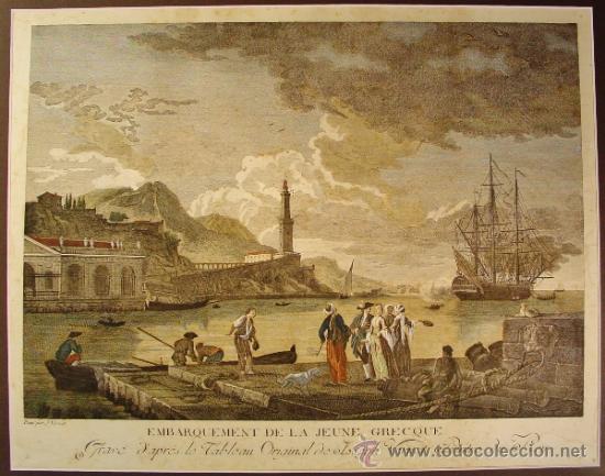 EMBARQUEMENT DE LA JEUNE GRECQUE. AUTOR: JOSEPH VERNET (1714-1789). (Arte - Grabados - Antiguos hasta el siglo XVIII)