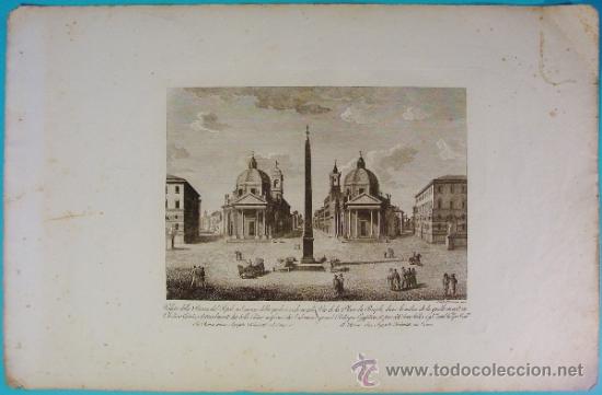 VEDUTA PIAZZA DEL POPOLO, ROMA. GRABADO PLANCHA COBRE. (Arte - Grabados - Antiguos hasta el siglo XVIII)