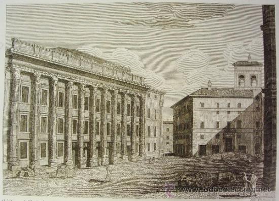 VEDUTA DEL TEMPIO D'ANTONINO PIO, ROMA. GRABADO PLANCHA COBRE. (Arte - Grabados - Antiguos hasta el siglo XVIII)