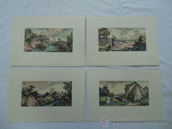 Kunst: serie de 4 grabados coloreados