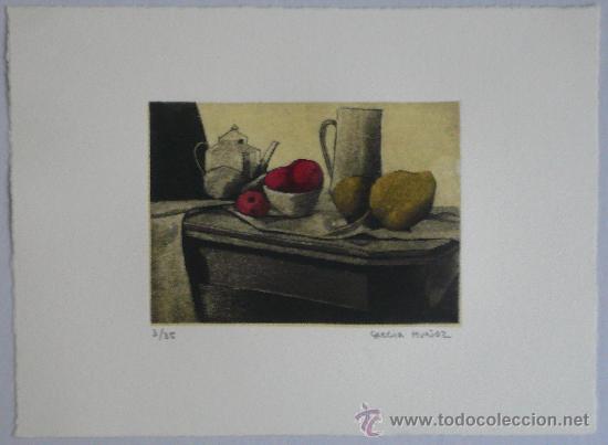 Arte: GRABADO - BODEG&Oacute;N CON CAFETERA Y FRUTAS - Foto 1