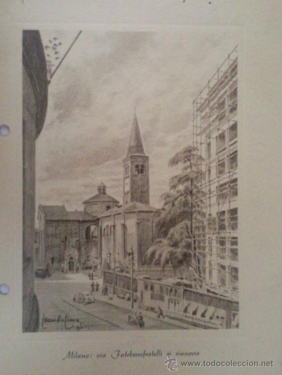 Art: GRABADO MILANO - VIA FATEBENEFRATELLI SI RINNOVA, L&acute;ASICURATRICE ITALIANA, DESEA FELIZ NAVIDAD 1951